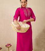 Pink embroidered silk kurta trouser set