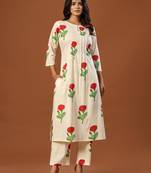 Off white printed pure cotton kurta trouser set