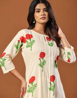 Off white printed pure cotton kurta trouser set 4