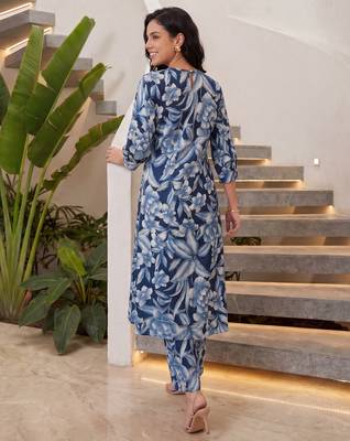 Blue printed pure cotton kurta trouser set 3