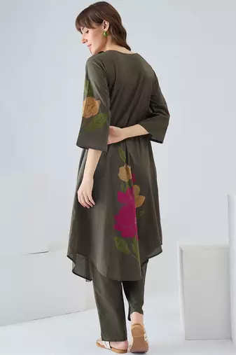 Green printed pure cotton kurta trouser set