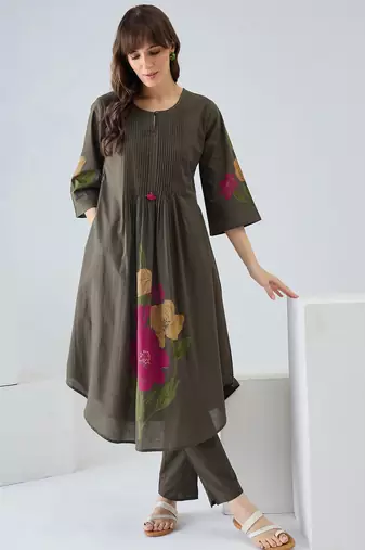 Green printed pure cotton kurta trouser set