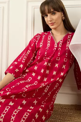 Pink printed pure cotton kurta trouser set