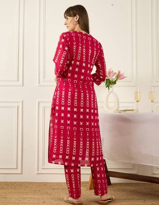 Pink printed pure cotton kurta trouser set 2