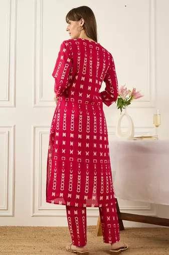 Pink printed pure cotton kurta trouser set