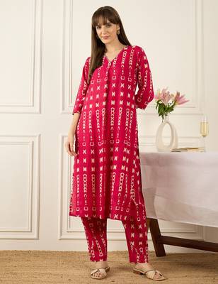 Pink printed pure cotton kurta trouser set 4