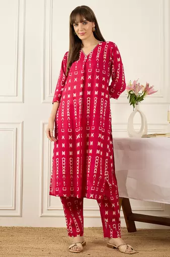 Pink printed pure cotton kurta trouser set