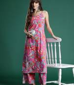 Pink printed pure cotton kurta trouser set