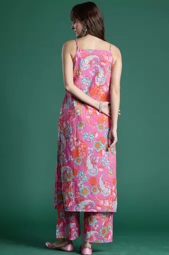 Pink printed pure cotton kurta trouser set