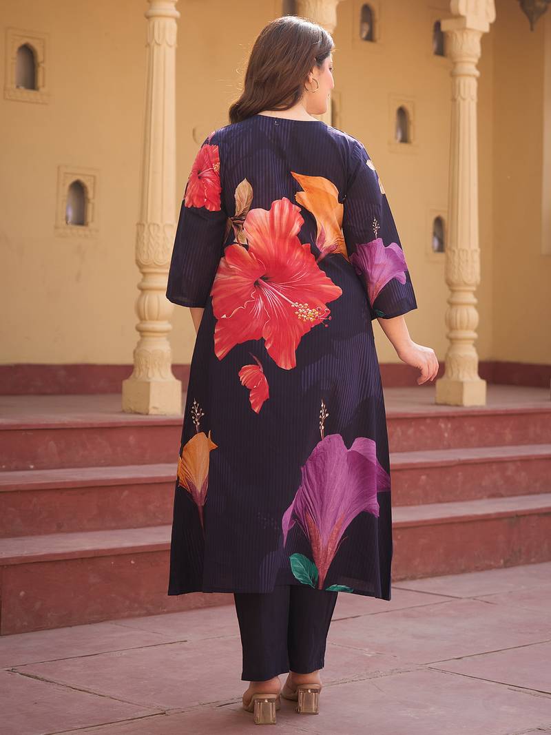 Blue printed pure cotton kurta trouser set