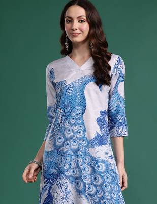 Blue printed pure cotton kurta trouser set 1