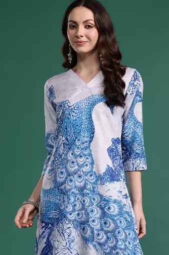 Blue printed pure cotton kurta trouser set