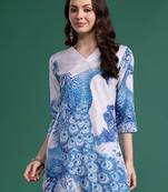 Blue printed pure cotton kurta trouser set