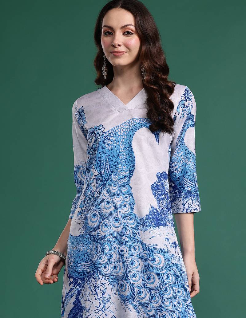 Blue printed pure cotton kurta trouser set