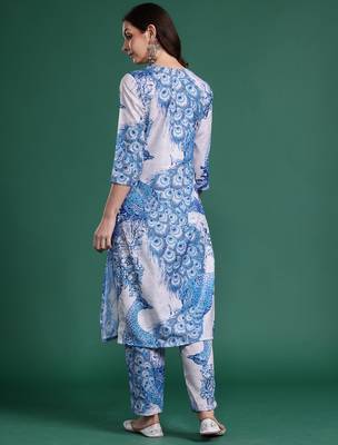 Blue printed pure cotton kurta trouser set 2
