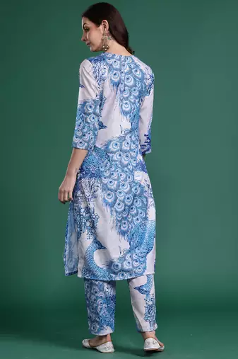Blue printed pure cotton kurta trouser set