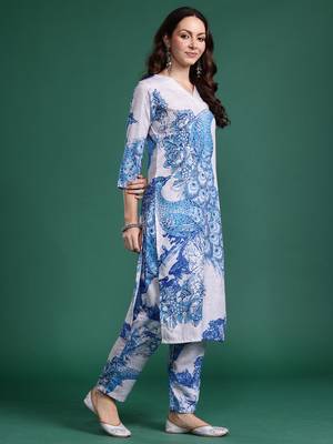 Blue printed pure cotton kurta trouser set 3