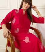 Pink embroidered pure cotton kurta trouser set