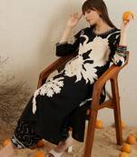 Black embroidered viscose rayon kurta trouser set
