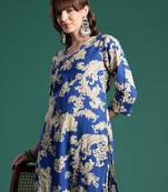 Blue printed pure cotton kurta trouser set