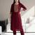 Red embroidered viscose rayon kurta trouser set