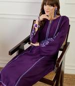 Purple embroidered silk kurta trouser set