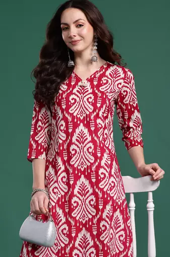 Pink printed pure cotton kurta trouser set