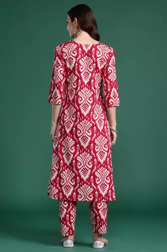 Pink printed pure cotton kurta trouser set