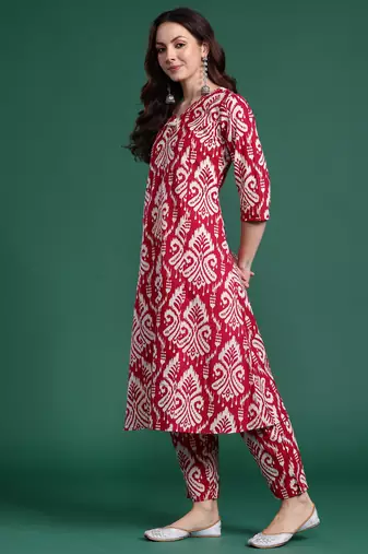 Pink printed pure cotton kurta trouser set