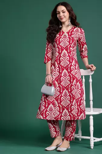 Pink printed pure cotton kurta trouser set