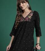 Black embroidered pure cotton kurta trouser set