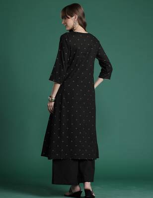 Black embroidered pure cotton kurta trouser set 2