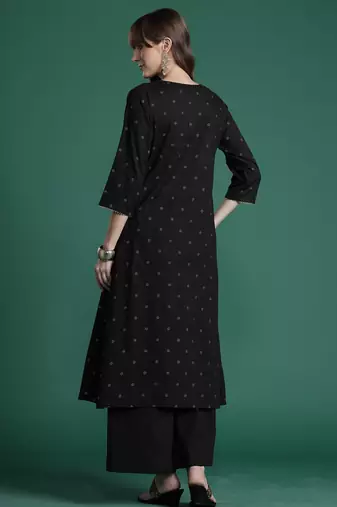 Black embroidered pure cotton kurta trouser set