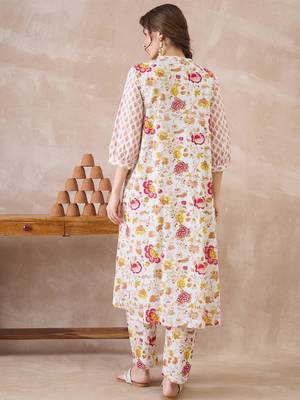 White printed pure cotton kurta trouser set 2