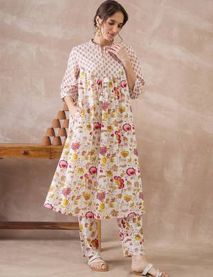 White printed pure cotton kurta trouser set 4
