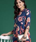 Blue printed viscose rayon kurta trouser set