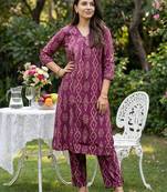 Burgundy printed pure cotton kurta trouser set