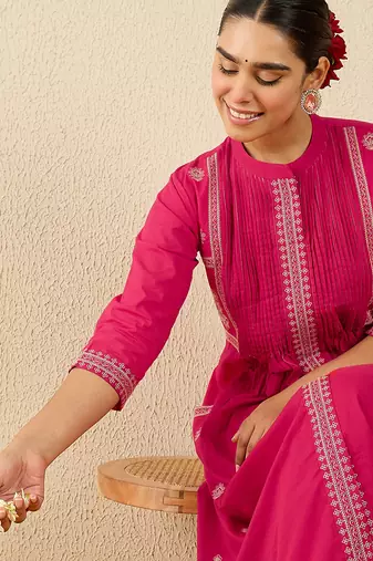 Pink printed pure cotton kurta trouser set