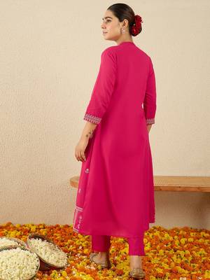 Pink printed pure cotton kurta trouser set 2