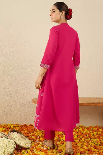 Pink printed pure cotton kurta trouser set