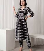 Black printed pure cotton kurta trouser set