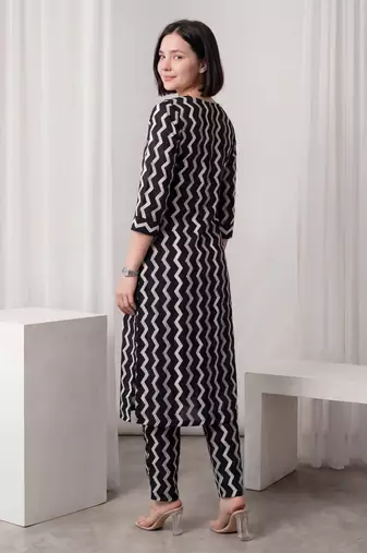 Black printed pure cotton kurta trouser set
