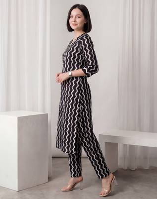 Black printed pure cotton kurta trouser set 3