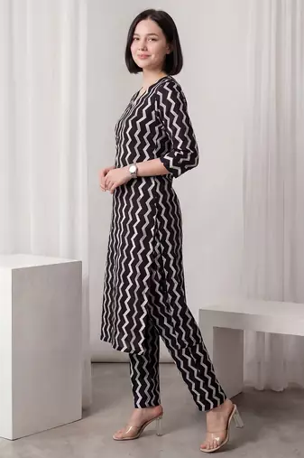 Black printed pure cotton kurta trouser set