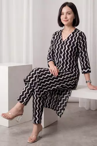 Black printed pure cotton kurta trouser set