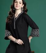 Black embroidered viscose rayon kurta trouser set