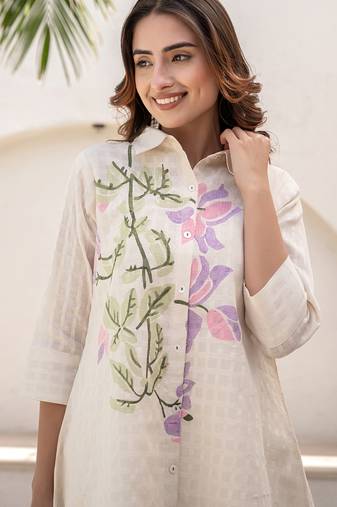 White printed pure cotton kurta trouser set