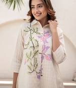 White printed pure cotton kurta trouser set