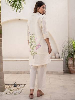 White printed pure cotton kurta trouser set 2