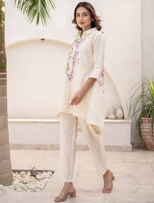 White printed pure cotton kurta trouser set 3